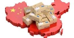 China map with packages representing sourcing from China